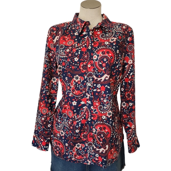 Talbots Tops - Talbots NWT Blue & Red Floral Button Down  Longsleeve Women's Shirt Size M